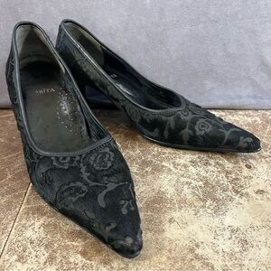 Arita Heel Women 7 Black Floral Horse Hair Victorian Goth Pumps Whimsigoth Shoes